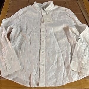 THOM AARON Men's Button Front Shirt 100% Linen European Flax White Sz XXL New